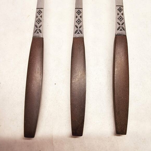 MCM Ekco Eterna Tea Spoons Wood Handles Stainless Steel Flatware Mid Century 60s - Picture 3 of 11